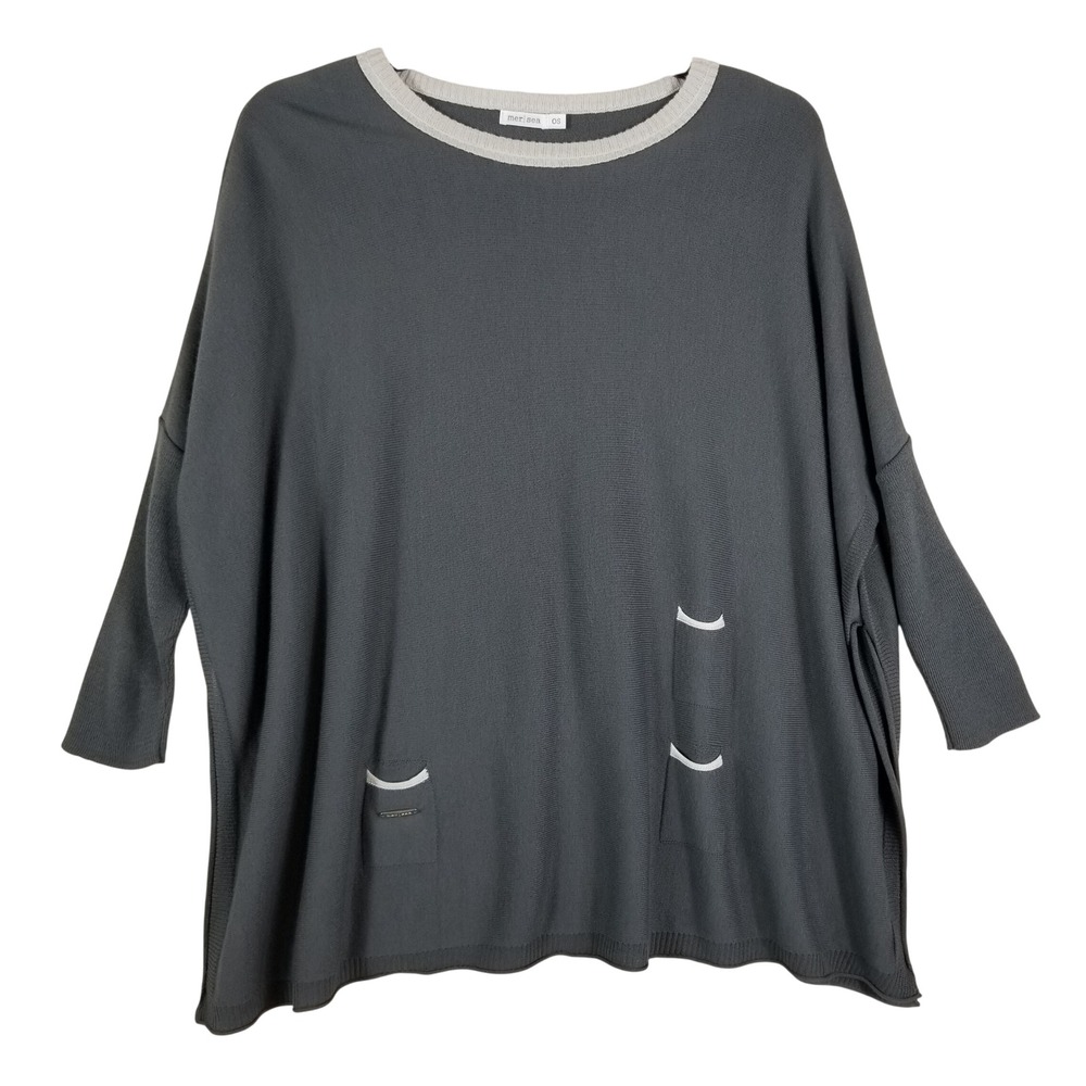 Mer-Sea Oversized Poncho Sweater Gray Knit Pocket Pullover One Size‎ OS Womens